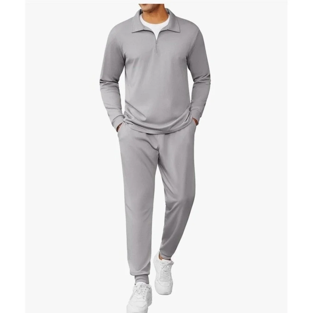 Coofandy Tracksuit Sweatsuits Sport Mens Small 2 Piece Quarter Zip Polo Athletic - Picture 3 of 6